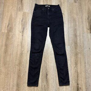 Levi's 721 Jeans Women's Size 28 Black Mid Rise Skinny Black Logo Inseam 30''